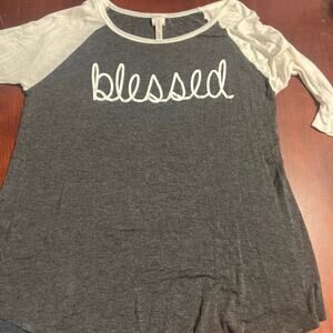 Lovely Souls Made In USA Women's Gray Shirt White 3/4 Sleeves Blessed Large